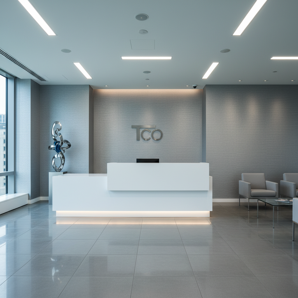 Corporate office reception grasscloth wallpaper Toronto